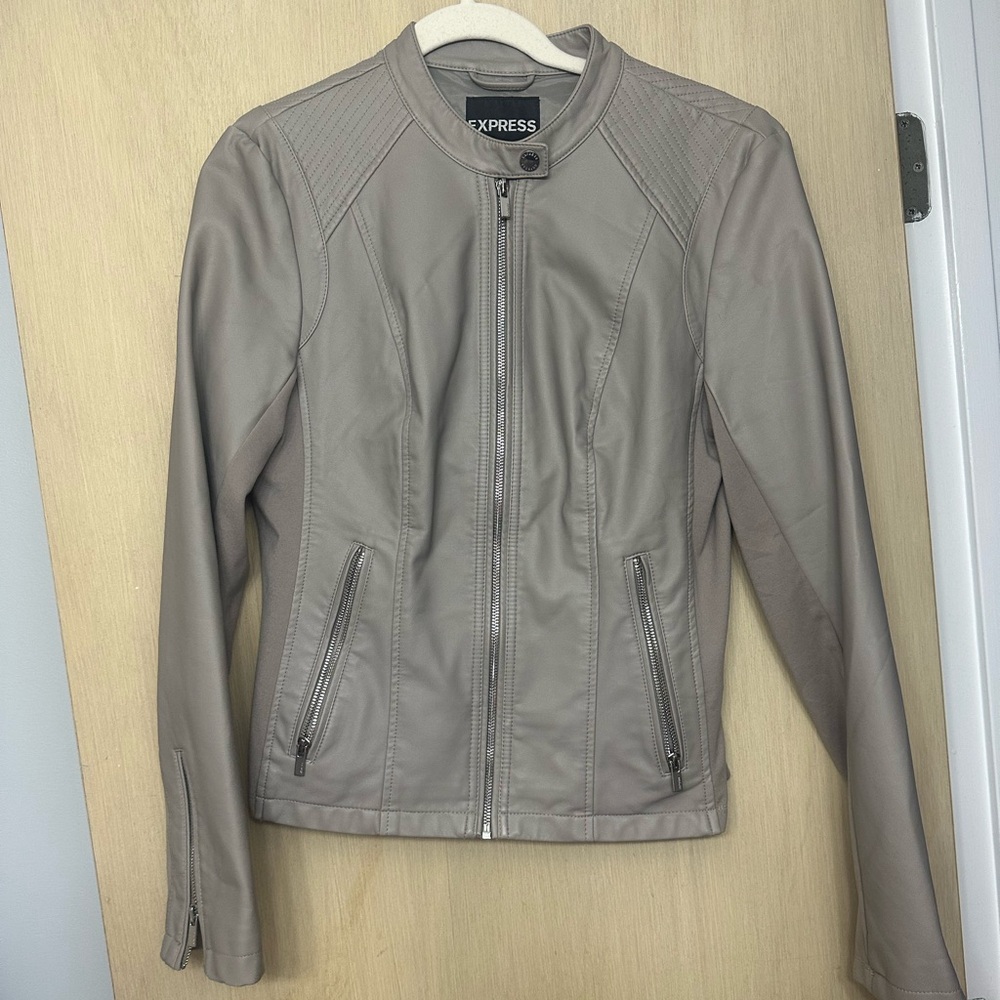 xpress Taupe Faux Leather Moto Jacket – Size Medium – Excellent Condition